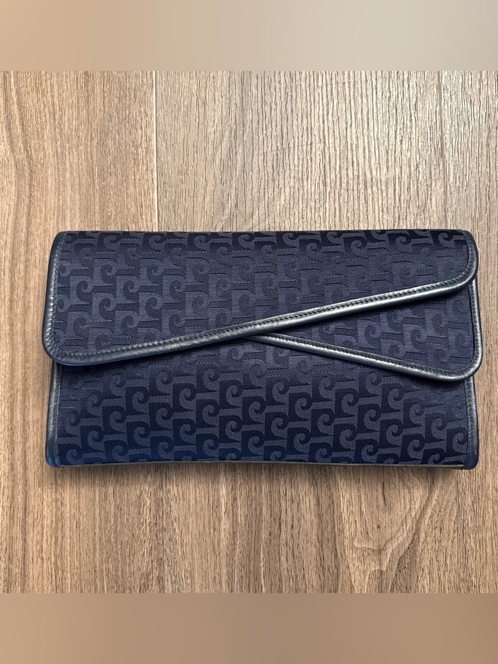 Vintage 1970s Pierre Cardin  Paris Navy Patterned Women's Envelope Clutch